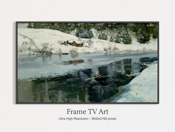 Frame Tv Art Christmas Vintage Winter Lake Painting Winter Oil Landscape Christmas Tv Art Moody Christmas