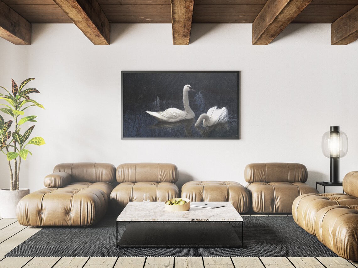 Swans In Reeds, Classic Painting - Image 3
