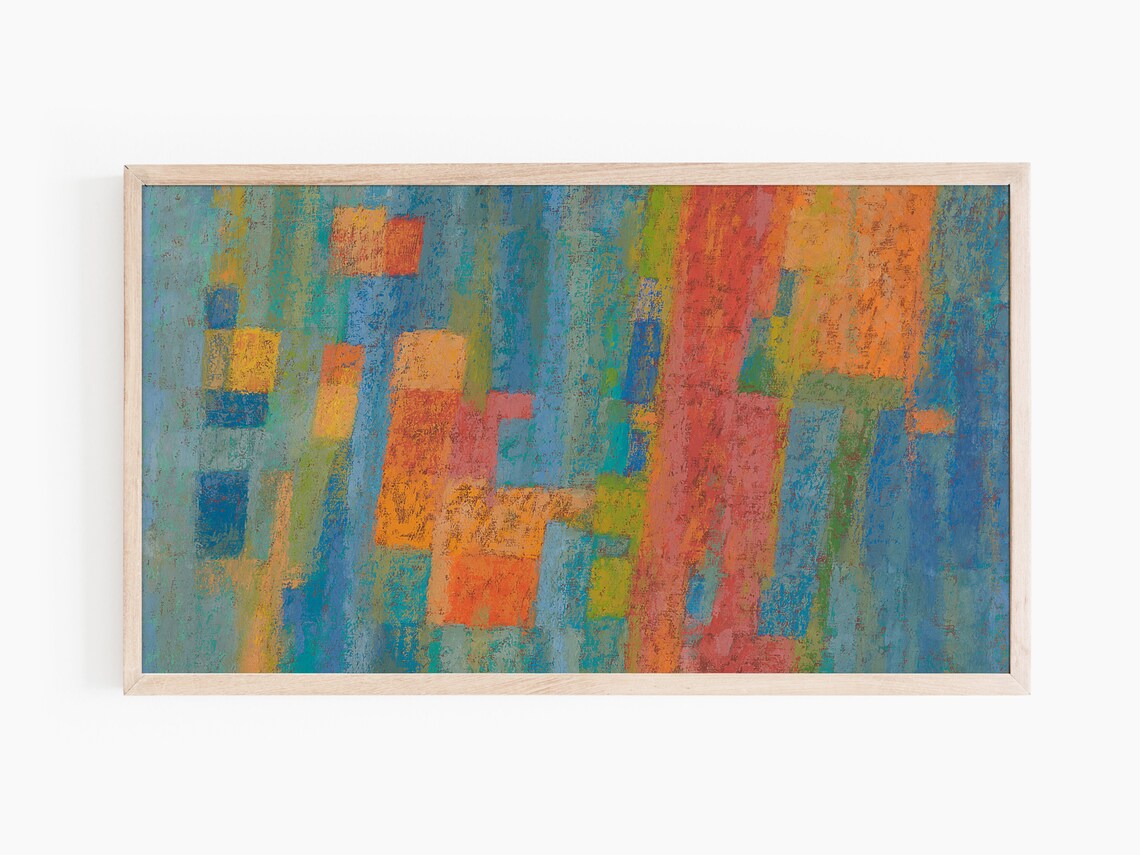 Blue Orange Textured Abstract Painting Modern Colorful Wall Art Print - Image 3