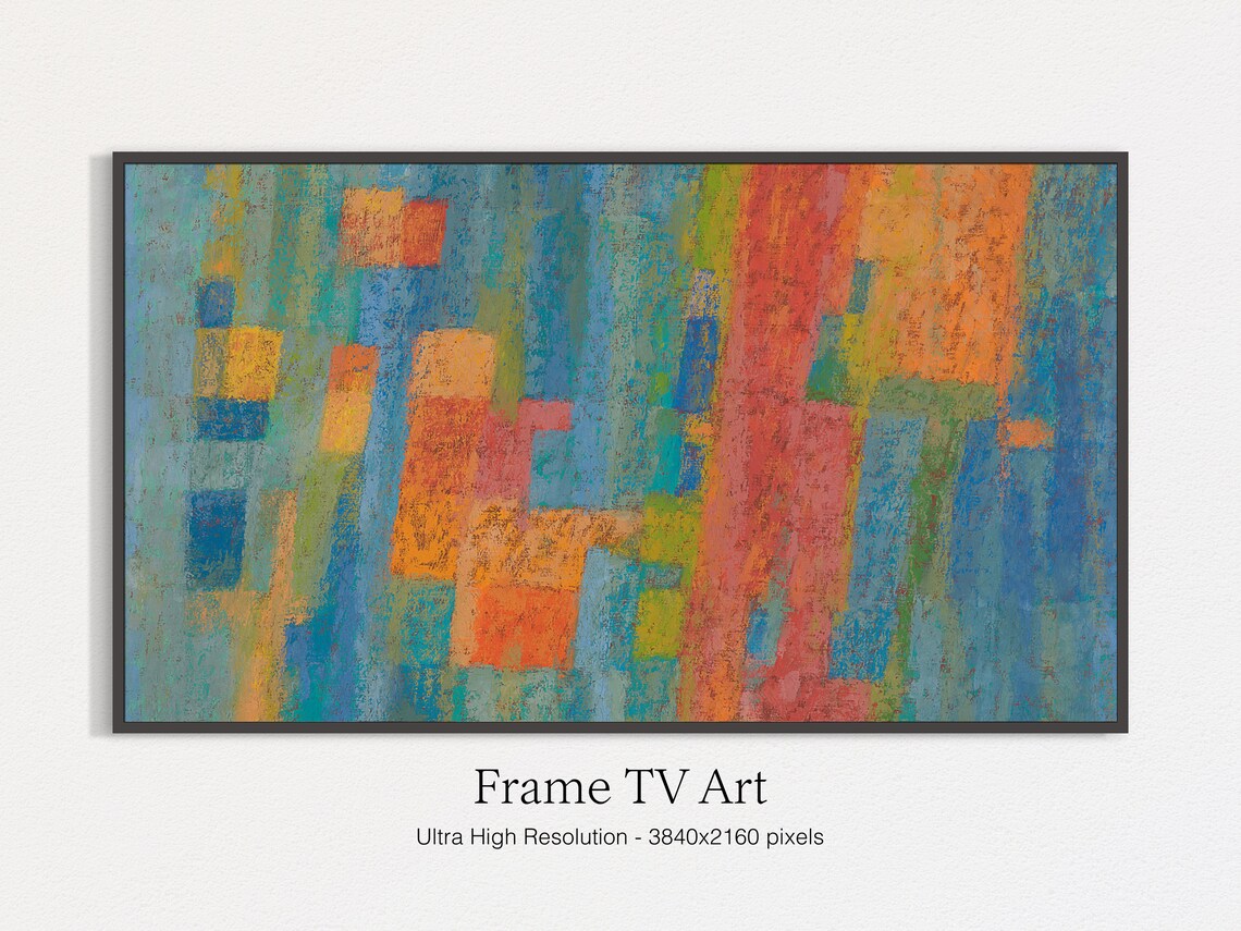 Blue Orange Textured Abstract Painting Modern Colorful Wall Art Print