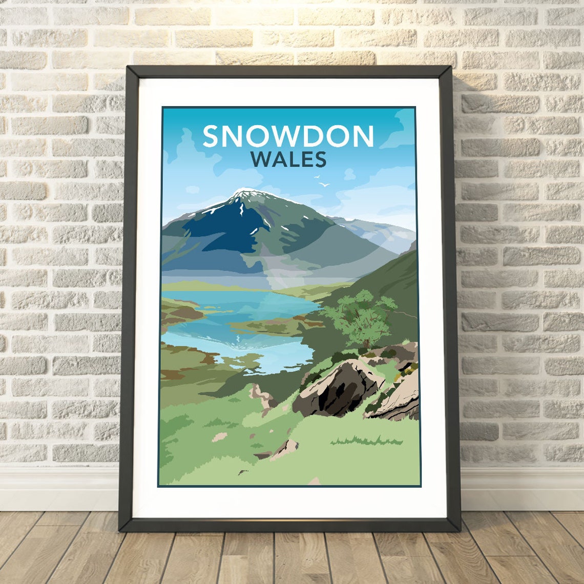 Snowdon Wales Mountain Lake Valley Retro Travel Style Poster