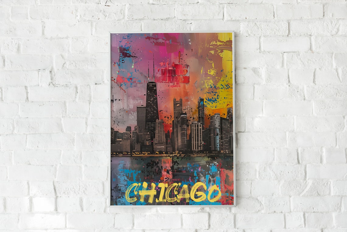 Chicago Vintage Travel Poster, Cityscape Room Decor - Image 2