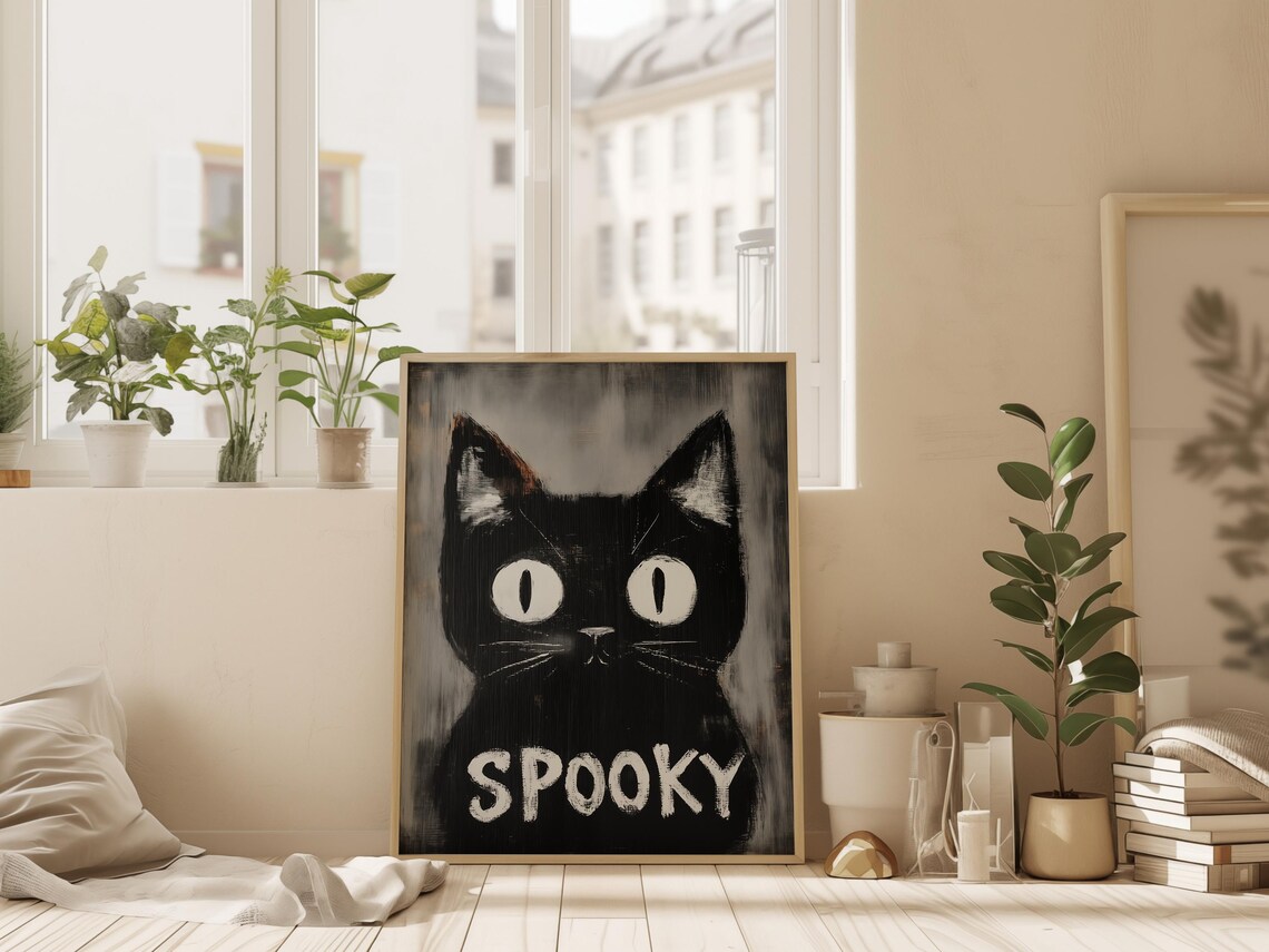 Hand Drawn Halloween Cat, Spooky Dark Academia Print - Image 2