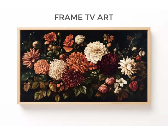 Fall Floral Art For Frame Tv Rustic Autumn Decor Moody Vintage Flower Painting Thanksgiving