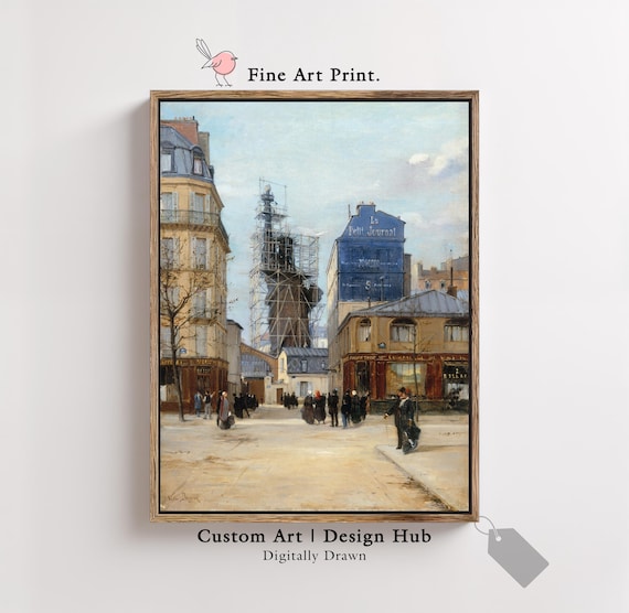 Vintage Paris Street Scene Art Print, 19th Century Architecture