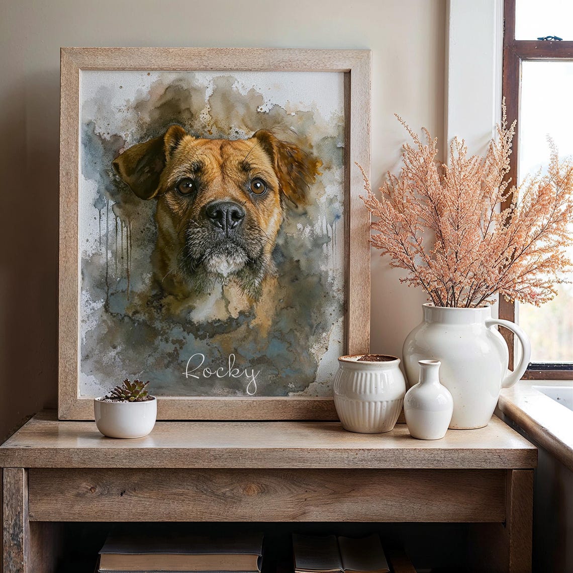 Custom Watercolor Dog Pet Portrait Personalized Memorial Poster