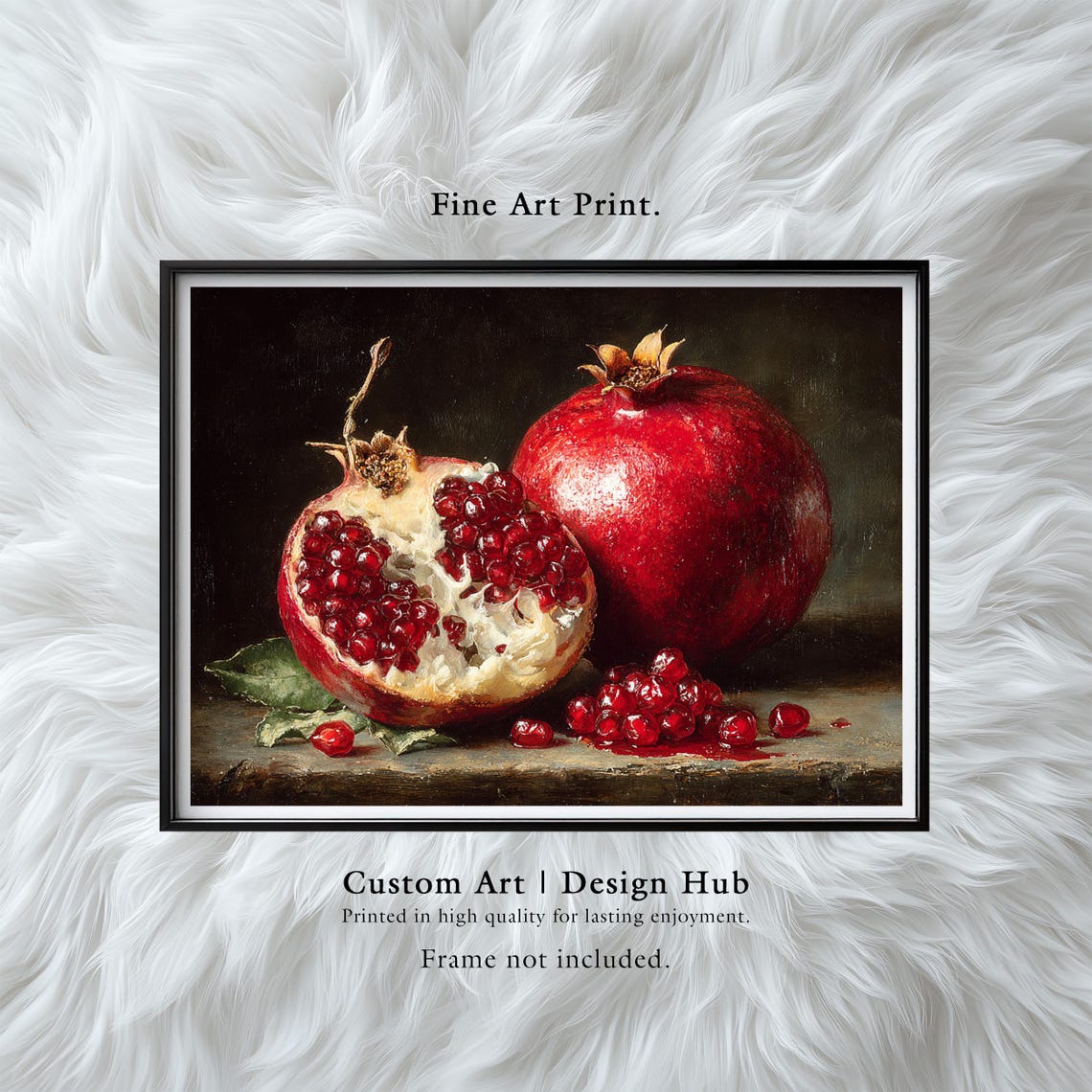 Pomegranate Still Life Oil Painting Rich Red Fruit Kitchen Wall Art