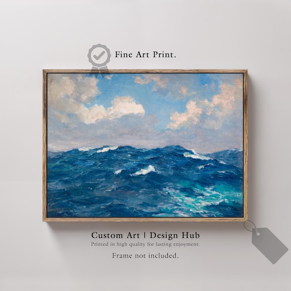 Classic Deep Blue Ocean Waves Vintage Seascape Oil Painting Poster
