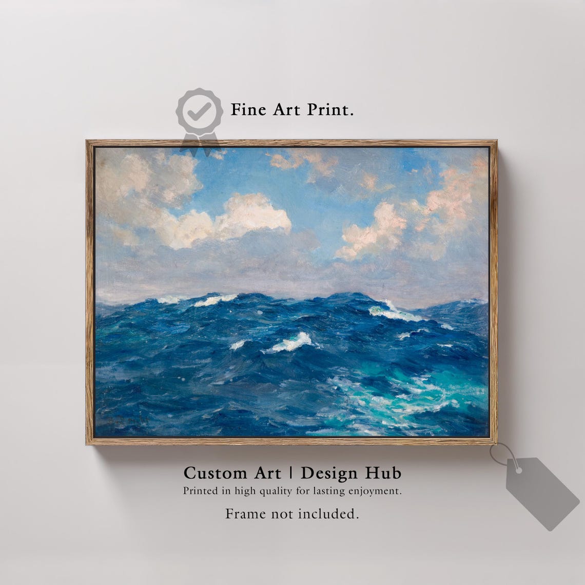 Classic Deep Blue Ocean Waves Vintage Seascape Oil Painting Poster