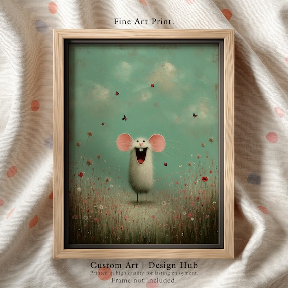 Mouse Nursery Art Print Whimsical Animal Illustration Kids Room Decor