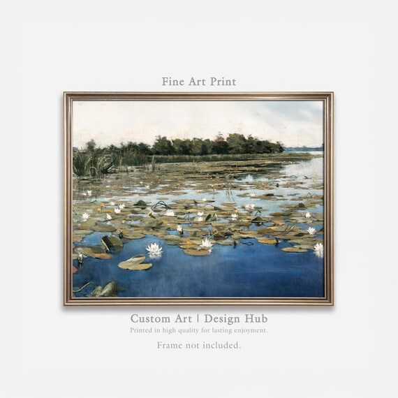 White Water Lilies Pond Vintage Impressionist Painting Wall Art
