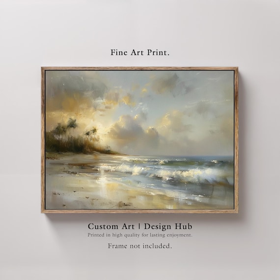 Tropical Beach Sunrise Painting Golden Ocean Waves Coastal Poster