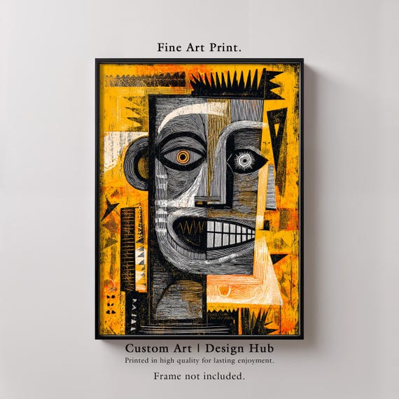 Abstract Tribal Face Art Print Bold Expressionist Wall Decor