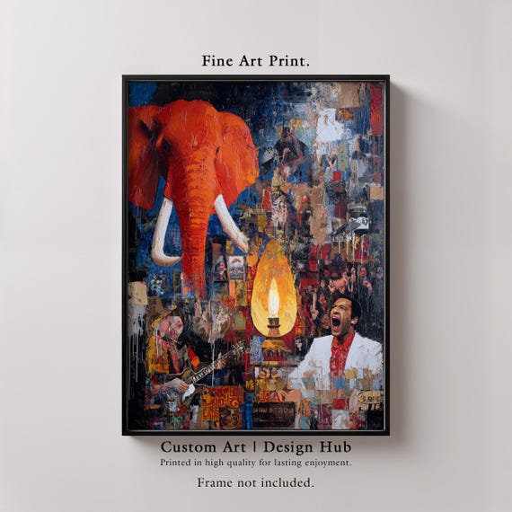 Surreal Elephant Collage Art Print Abstract Mixed Media Painting