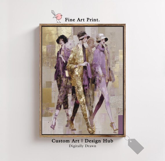Elegant Ladies In Gold And Purple Vintage Fashion Fine Art Print