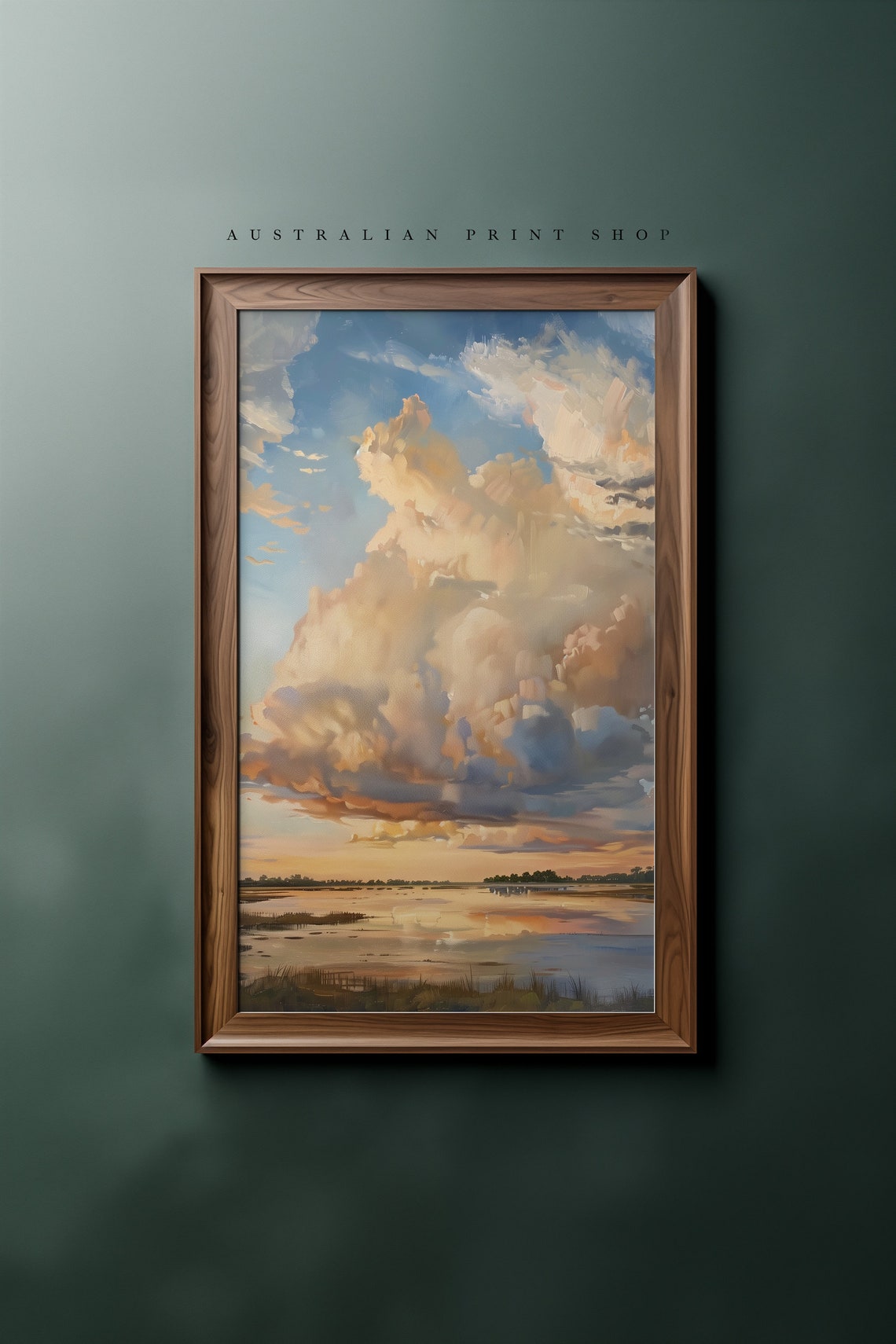 Cloudy Summer Sky Painting Neutral Farmhouse Decor Print Nursery Art Cloud Art Lake Sunset Print Summer Sunrise Artwork - Image 2