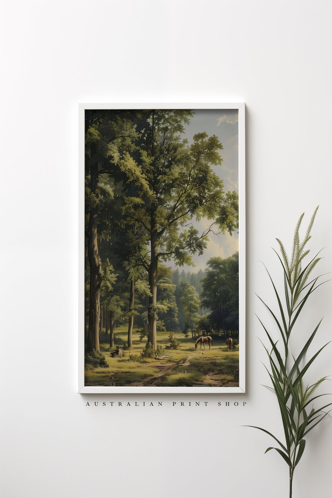 Rustic Charm Vintage Landscape Oil Painting Country Oak Tree Art Prints Farmhouse Decor Wall Art - Image 3