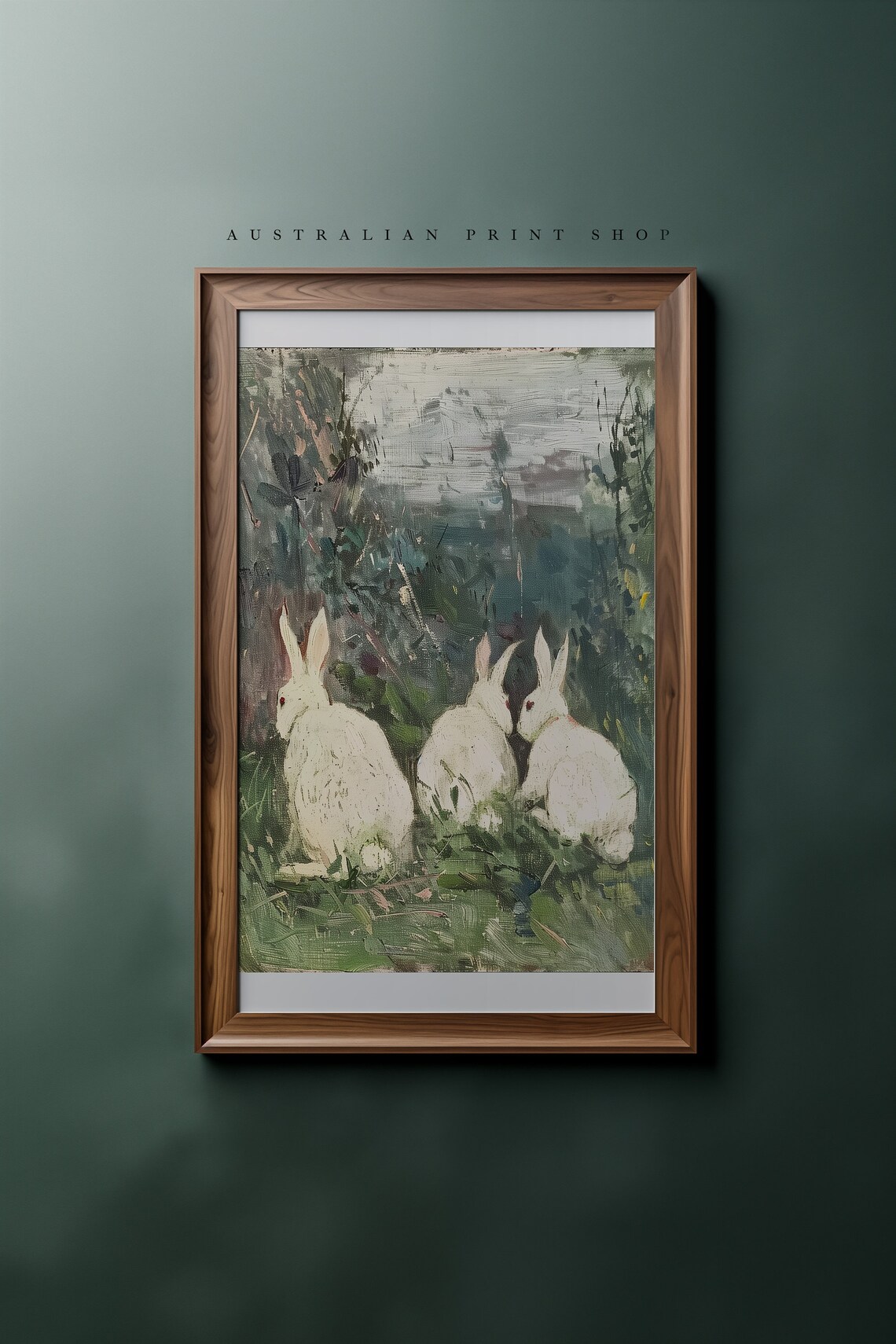 Three White Rabbits in a Cottage Garden Impressionist Animal Poster - Image 7