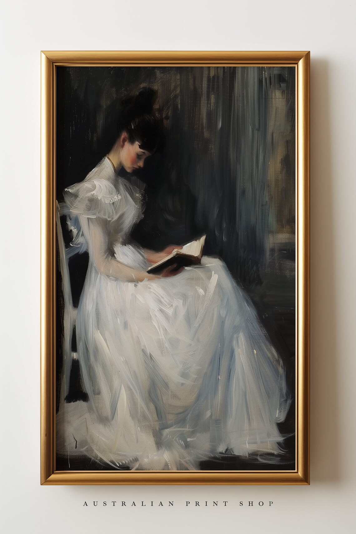 Moody Woman Reading Portrait Vintage Dark Academia Oil Painting Wall Art - Image 2