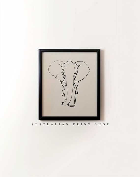 Minimalist Elephant Line Drawing Safari Animal Nursery Wall Art