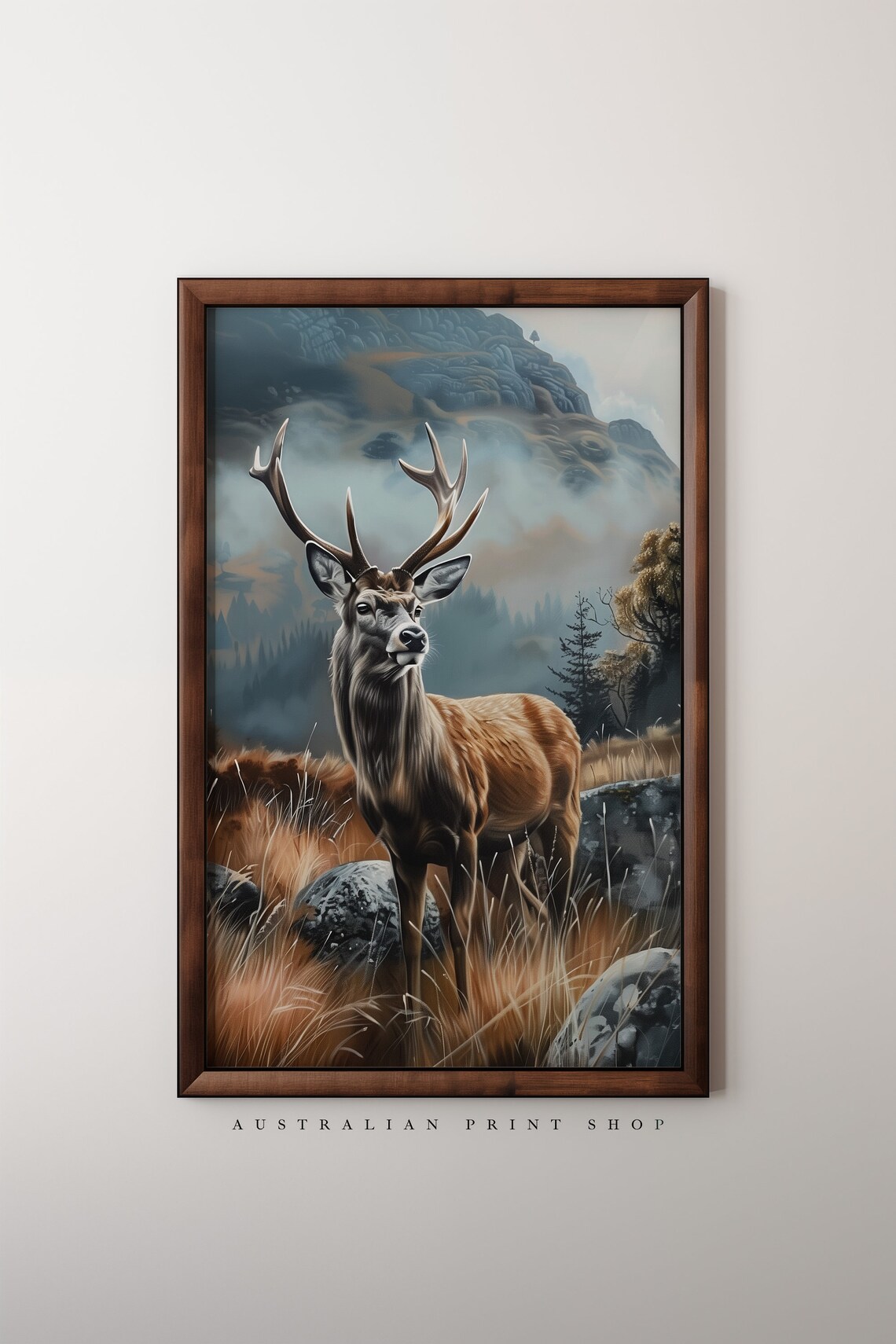 Majestic Red Deer Stag Misty Highland Moor Antlers Wildlife Poster - Image 2