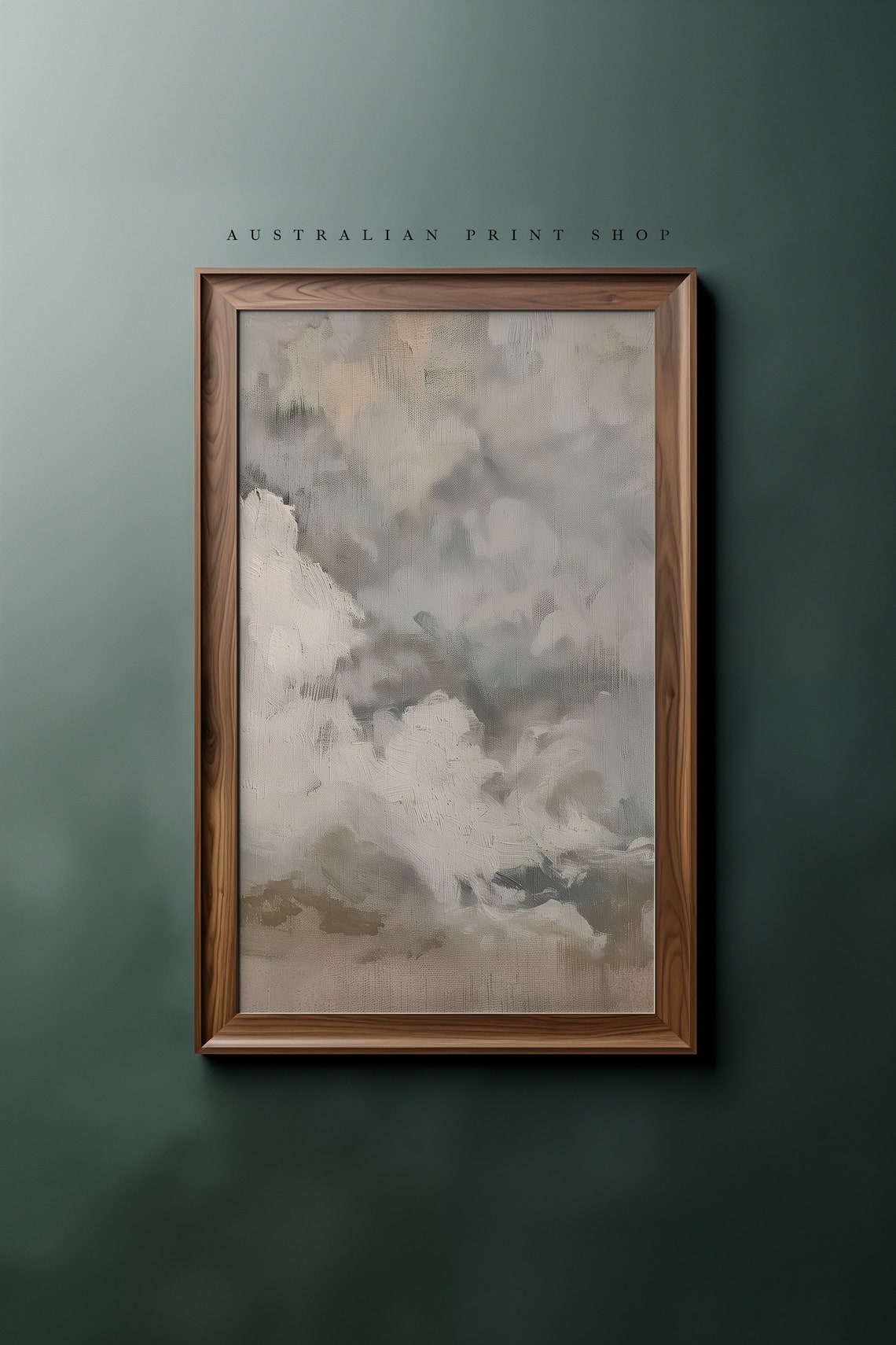 Vintage Cloud Painting Muted Oil Painting Neutral Wall Art Antique Grey Tones - Image 6