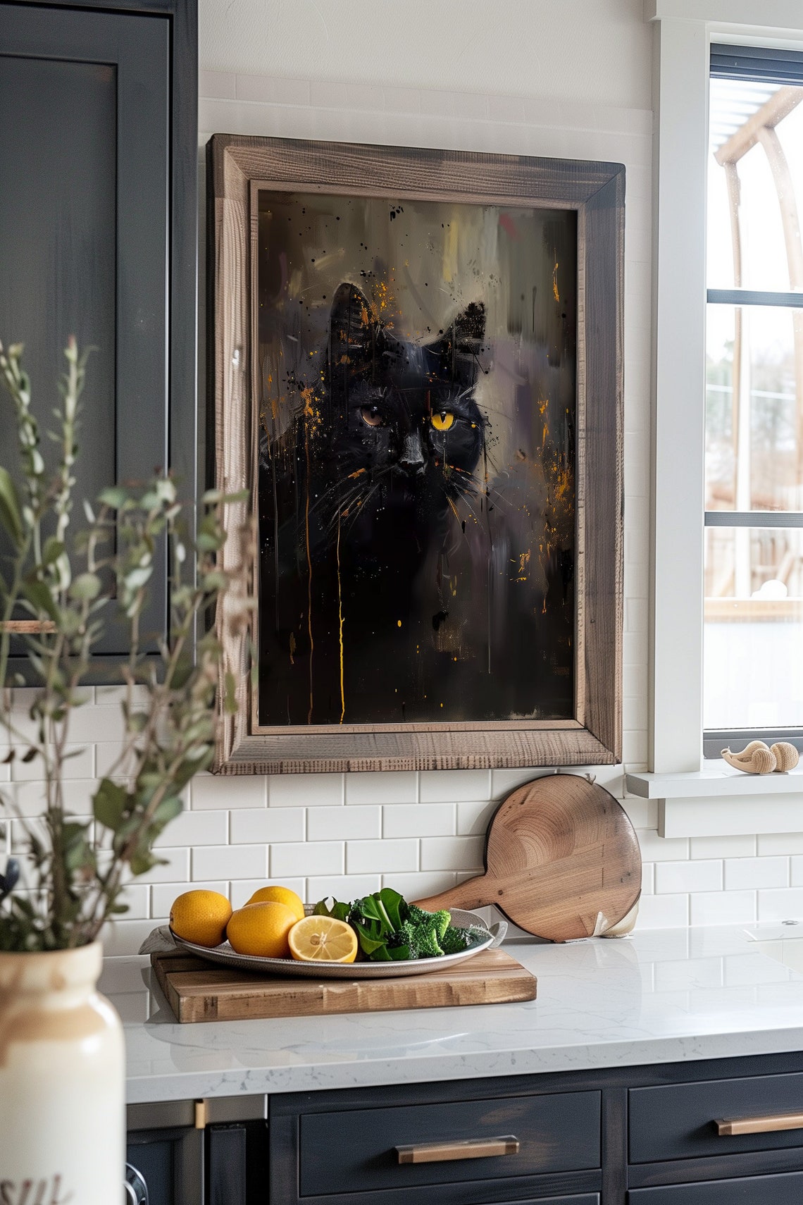 Black Cat Oil Painting Cottage Decor Farmhouse Wall Art Ideal For Cat Enthusiasts Moody Art - Image 2