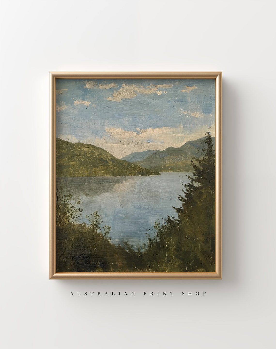 Rustic Lakeside Charm Vintage Lake Painting Antique Art Print Landscape Oil Painting For Farmhouse Decor Lake House Art - Image 3