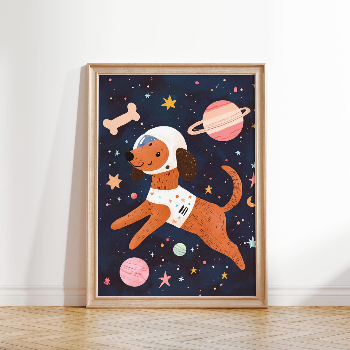 Astronaut Dog Space Adventure Kids Room Nursery Poster Art Decor - Image 2