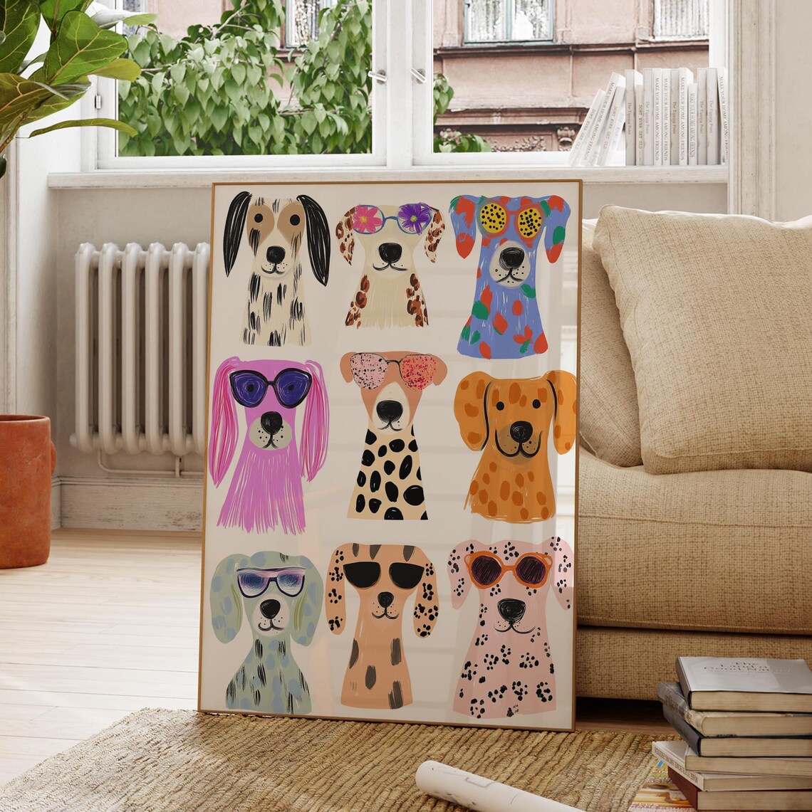 Cool Dogs In Sunglasses Colorful Puppy Portrait Fun Animal Wall Art - Image 3