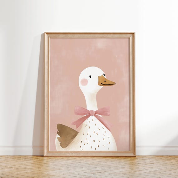 Pink Goose Wall Art Nursery Animal Print Girls Room Decor Whimsical Goose Print Playroom Poster Pink Girls Room Decor