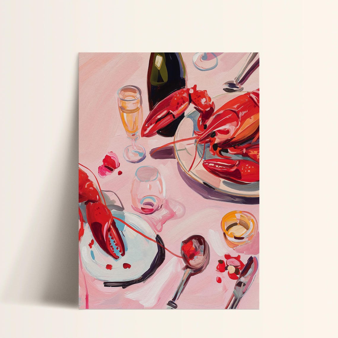 Pink Lobster Wall Art Coastal Kitchen Print Maximalist Food Art Eclectic Beach Decor Seafood Print Dopamine Decor - Image 3