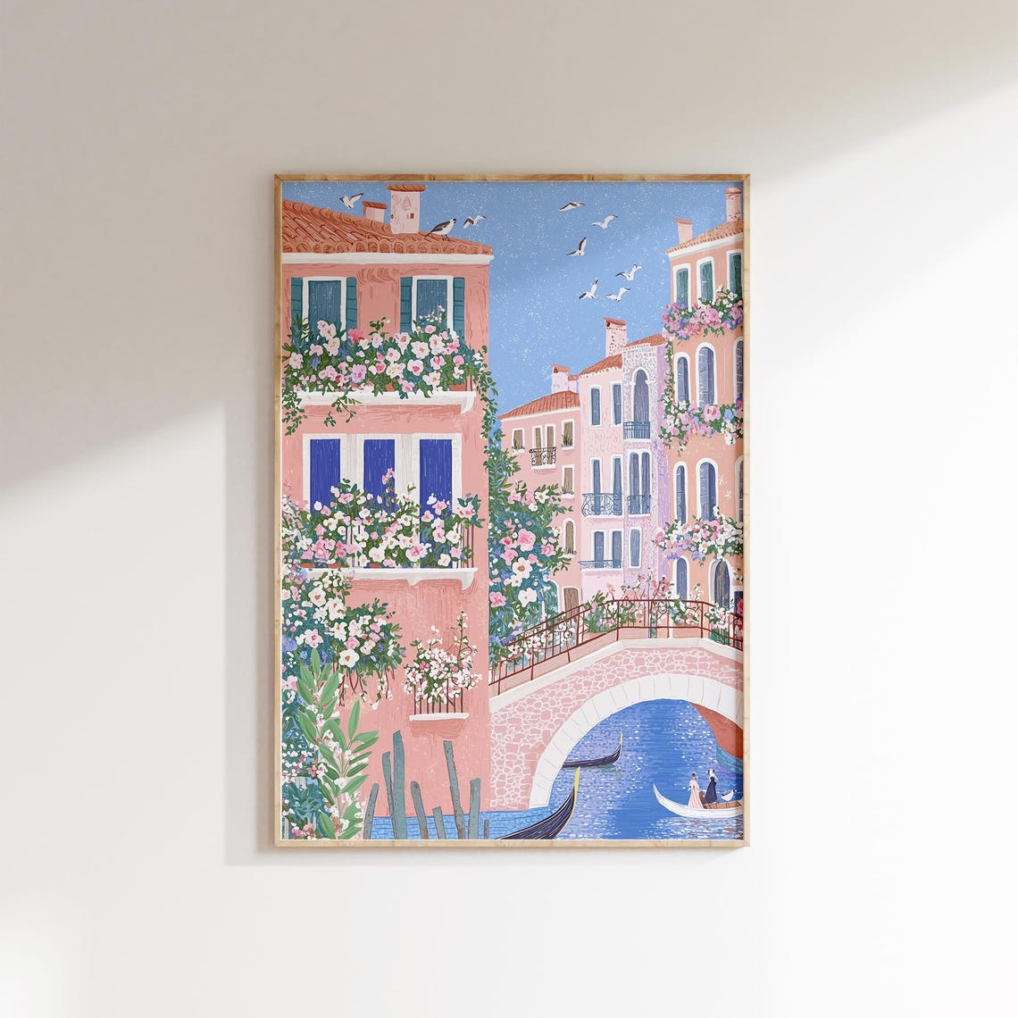 Venice Canal Bridge Gondola Pink Palazzos Flower Spring Poster - Image 2