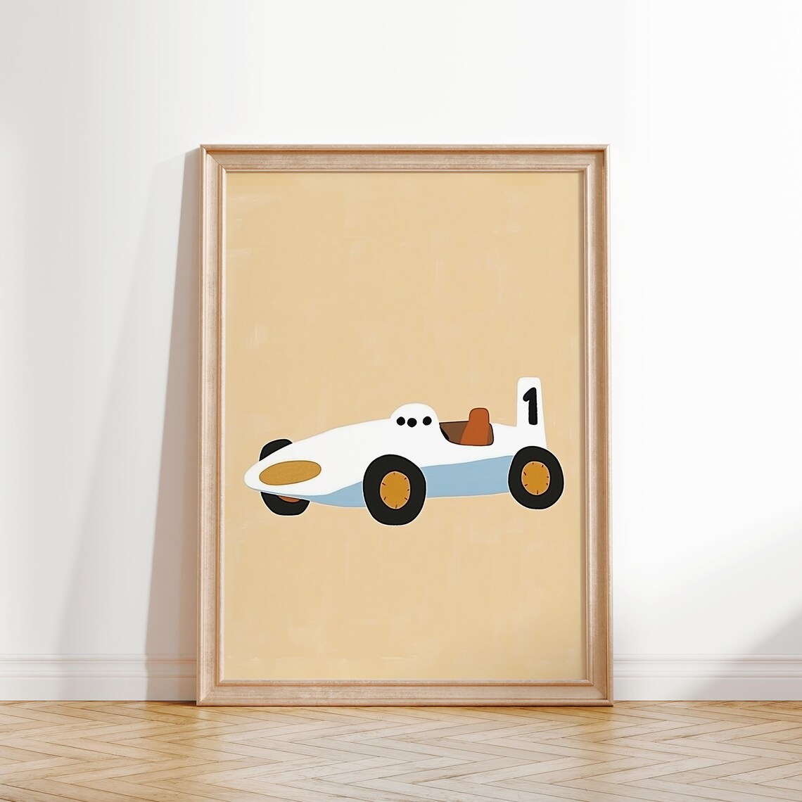 Vintage Number One Race Car Retro Modern Boys Nursery Art Poster - Image 4