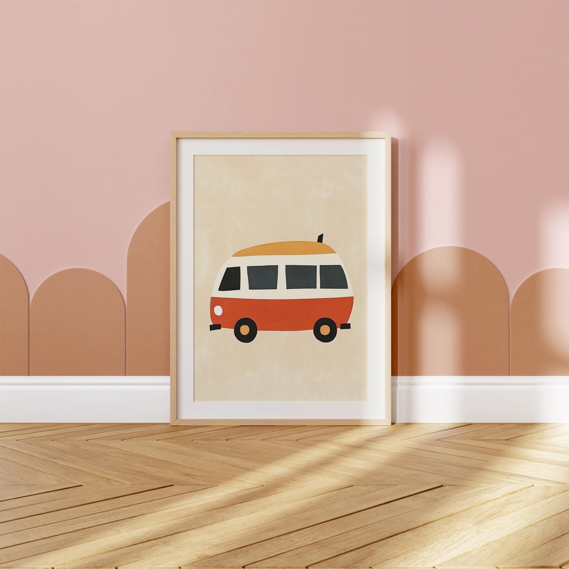 Retro Camper Van Red Cream Vintage Transport Kids Room Art Poster - Image 3