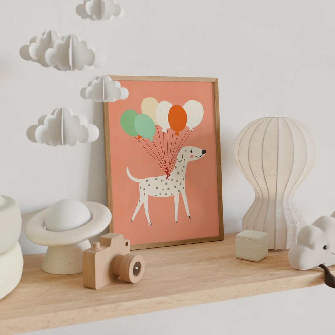 Spotted Dog With Balloons Coral Nursery Birthday Party Art Poster - Image 6