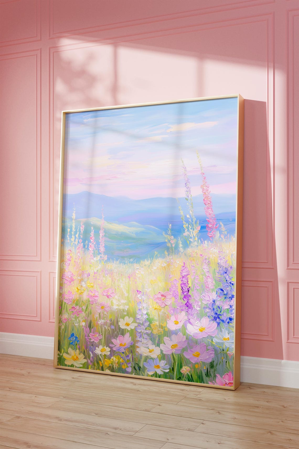 Pastel Wildflower Meadow Morning Light Floral Landscape Art Poster - Image 2