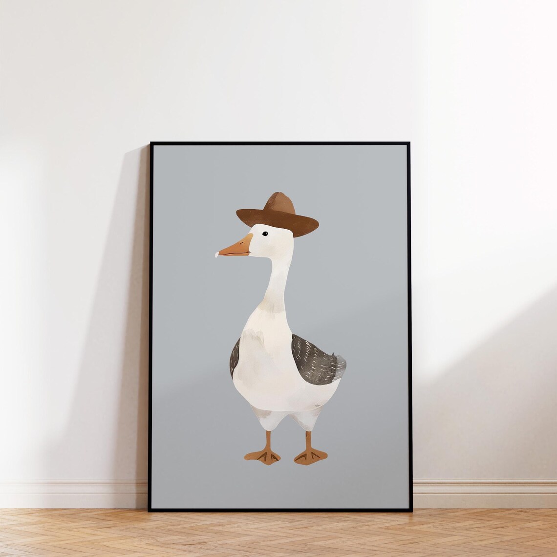 Cowboy Goose With Brown Hat On Blue Background Cute Nursery Art Poster - Image 2