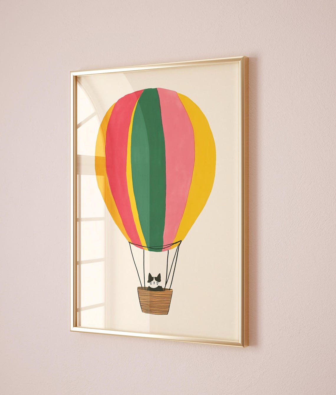Cat Hot Air Balloon Ride Striped Colorful Nursery Animal Poster - Image 2