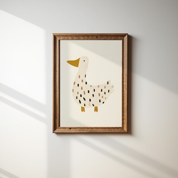 Minimalist Spotted Duck Illustration Neutral Nursery Kids Room Art Poster