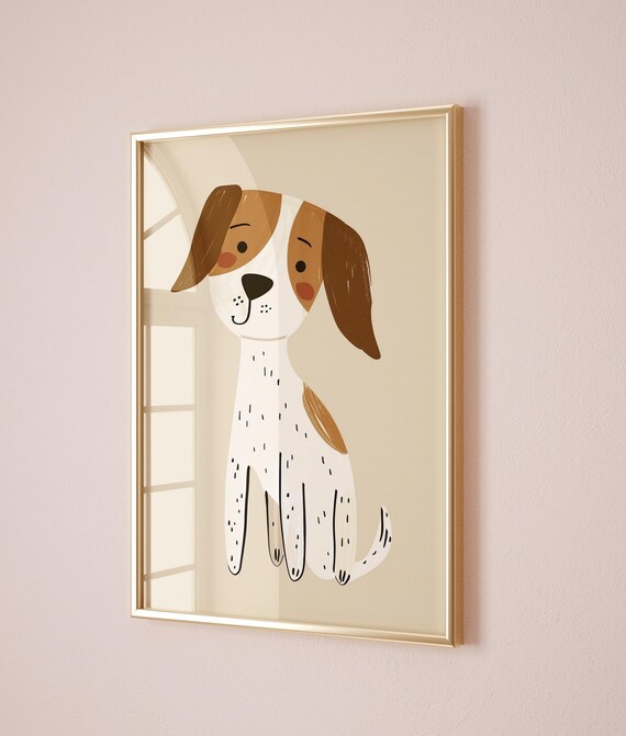 Cute Spotted Puppy Watercolor Kids Room Print Sweet Dog Nursery Decor