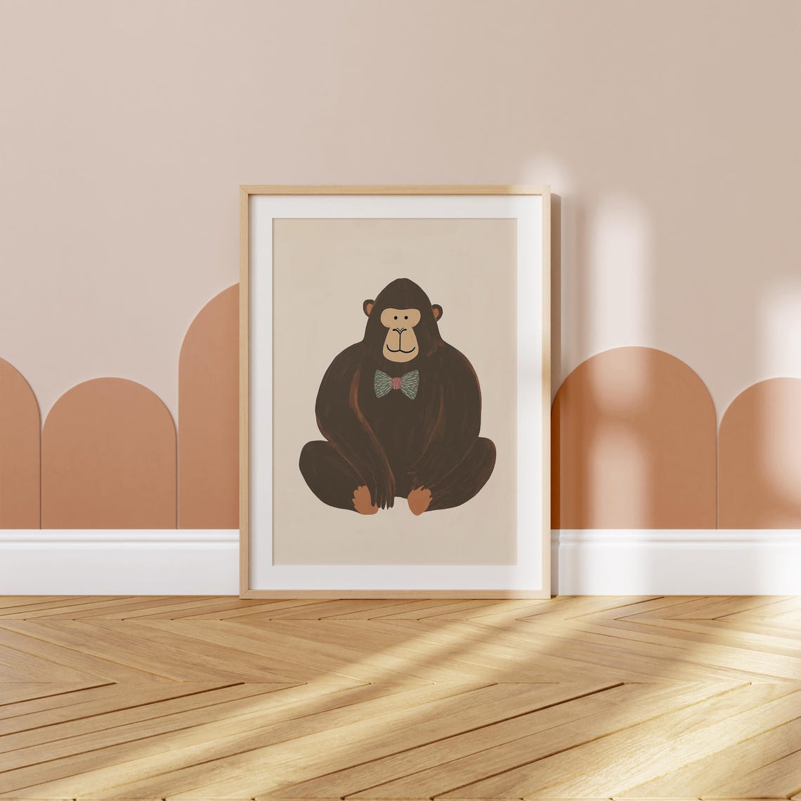 Charming Gorilla With Green Bow Tie Nursery Kids Animal Wall Art - Image 3