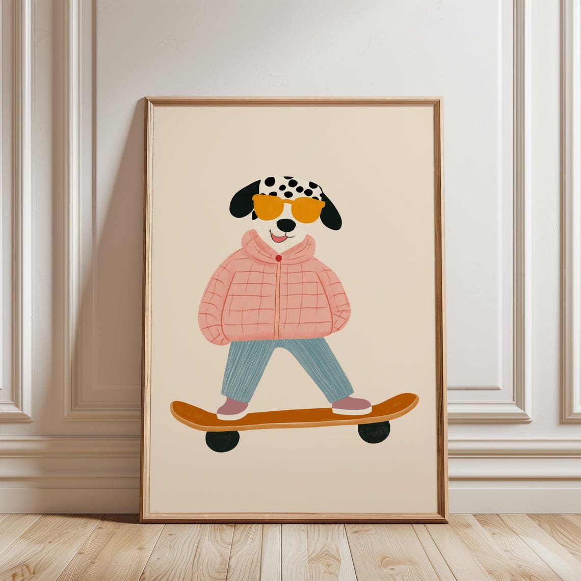 Skateboarding Dog In Sunglasses Cool Fun Kids Room Art Poster