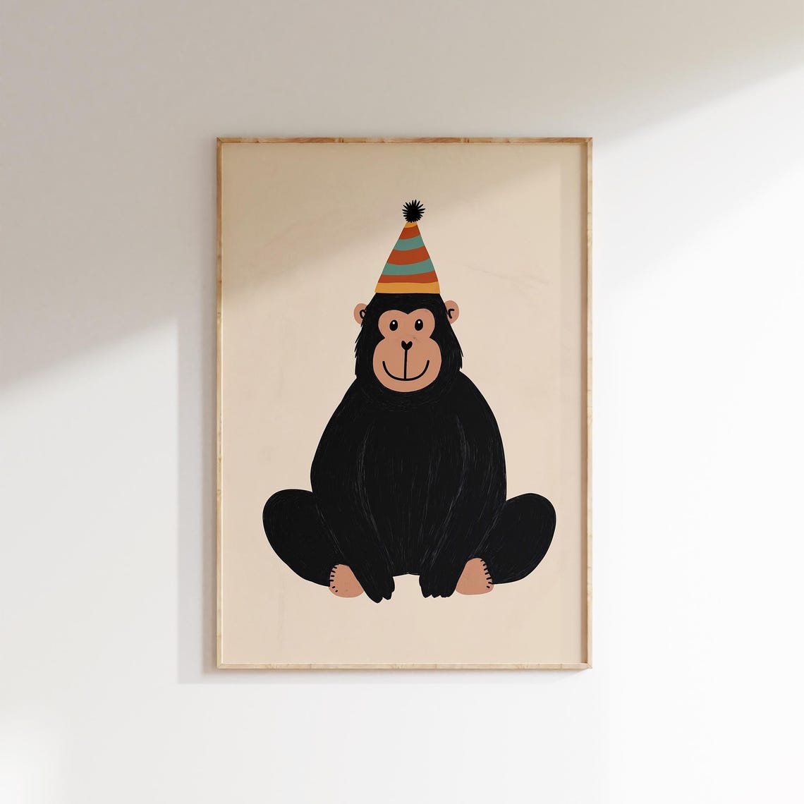 Cheerful Gorilla In Colorful Party Hat Nursery Kids Animal Poster