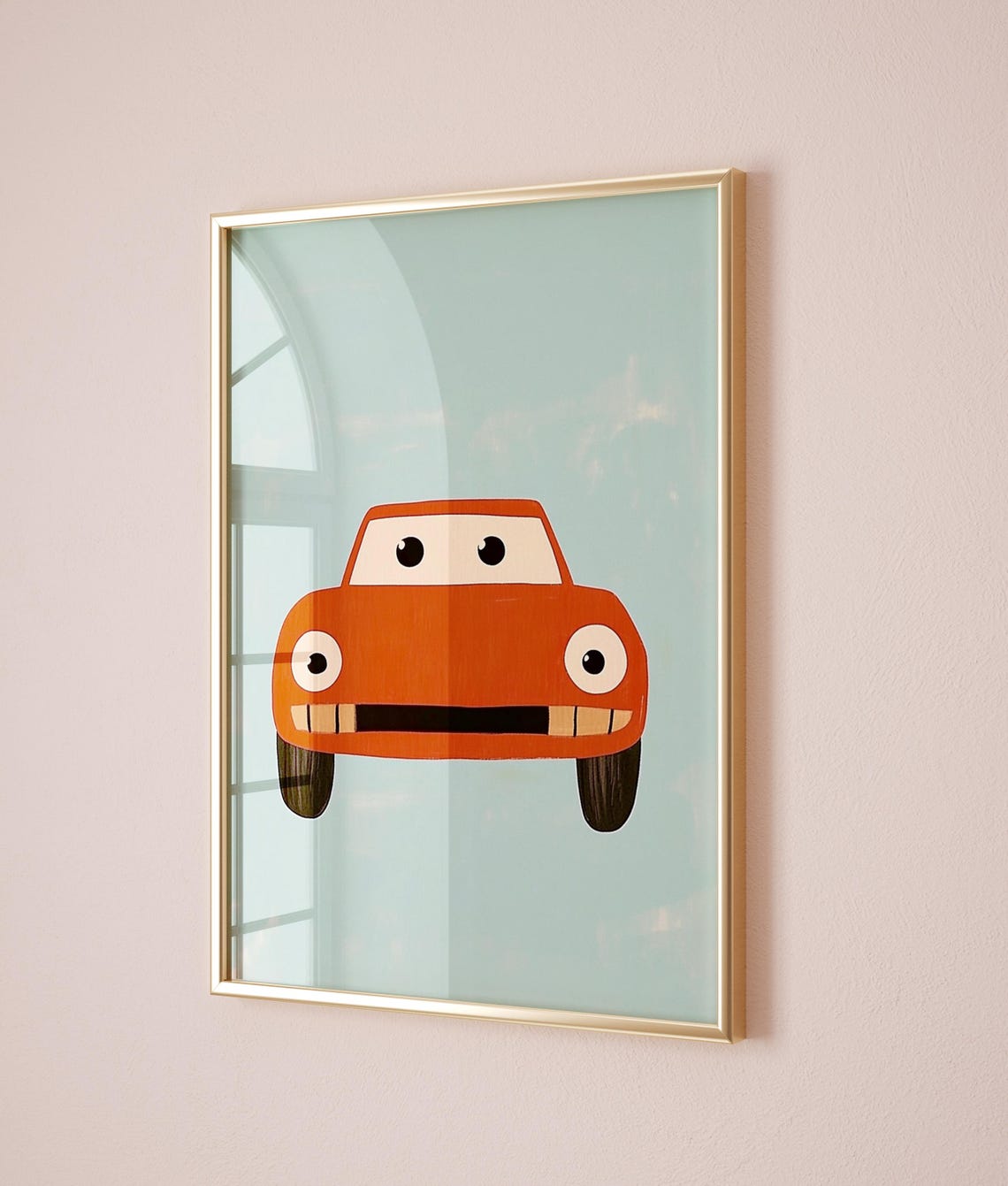 Cute Red Car Front View Smiling Mint Modern Kids Room Art Poster - Image 4