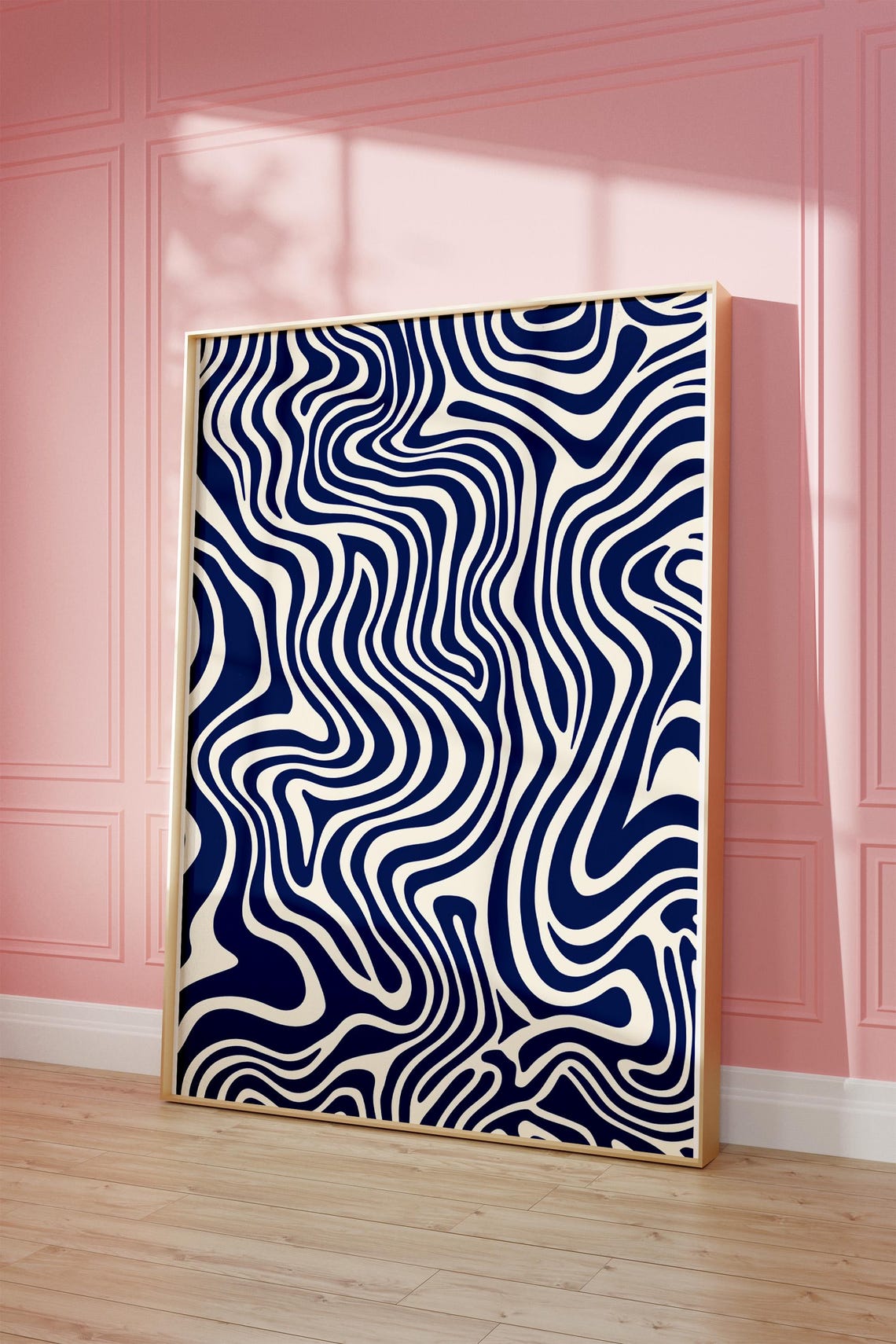 Indigo White Wavy Lines Bold Maximalist Modern Pattern Poster