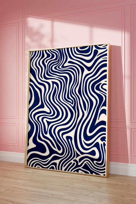Bold Indigo And White Pattern Art Print Modern Maximalist Wall Decor Eclectic Geometric Art Stylish Home Decor