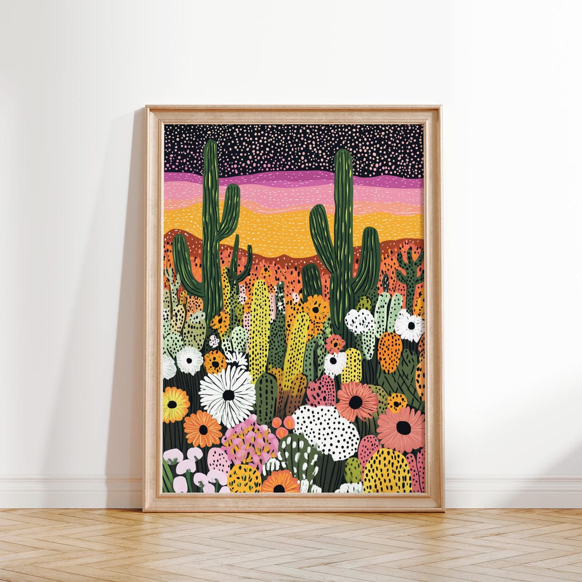 Colorful Desert Flowers Cactus Starry Night Southwest Poster - Image 2