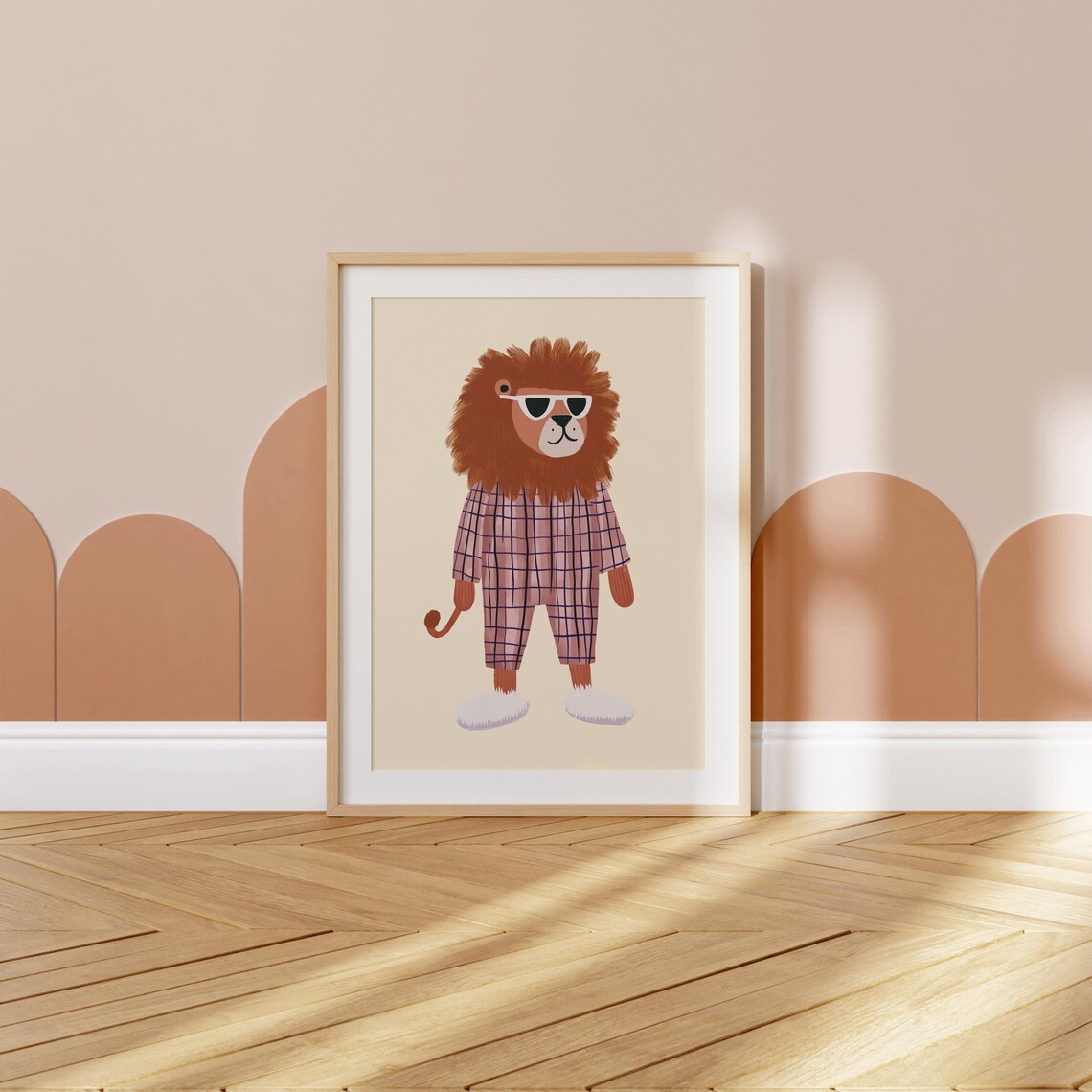 Cool Lion In Pink Plaid Pajamas Sunglasses Nursery Animal Wall Art - Image 5