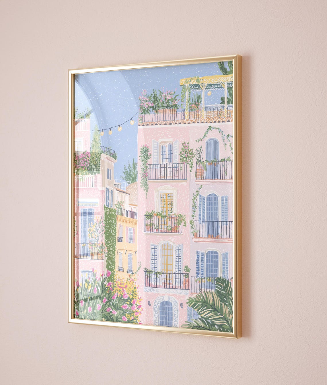 Mediterranean Pink Buildings Bougainvillea Balcony Summer Poster - Image 2